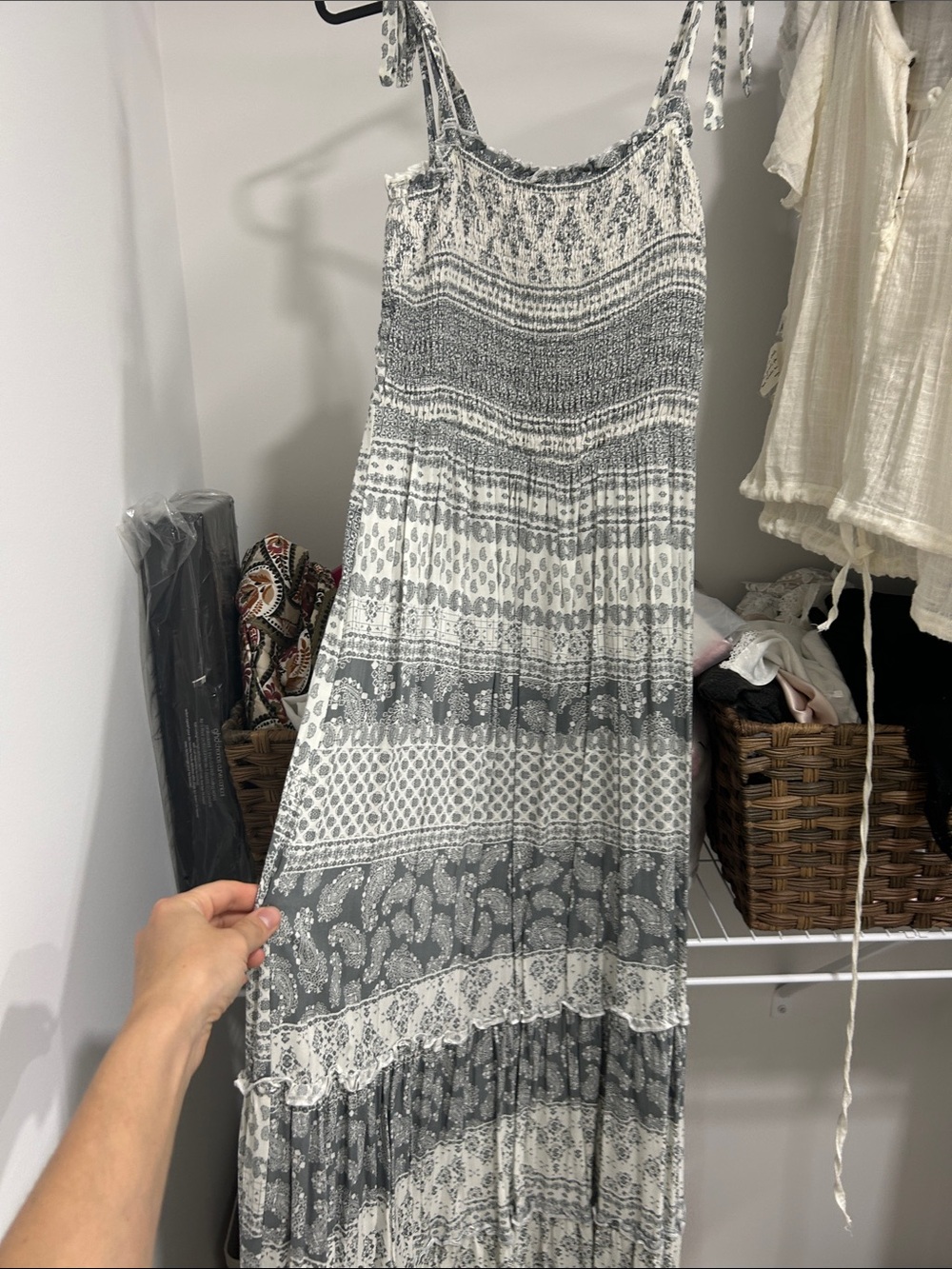Vici Grey and White Tiered Boho Maxi Skirt